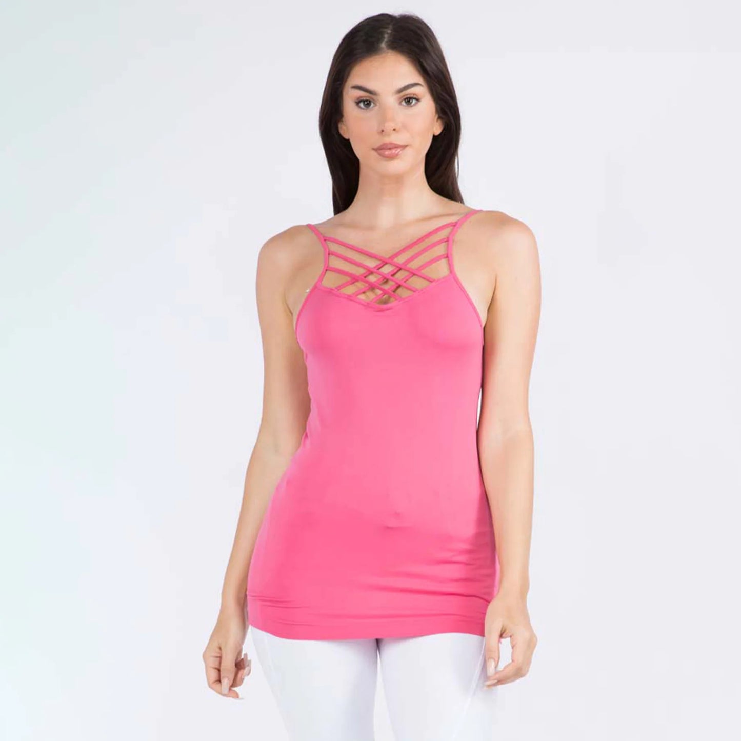 Cami Seamless Triple Criss - Cross Front Cami - Hot Pink