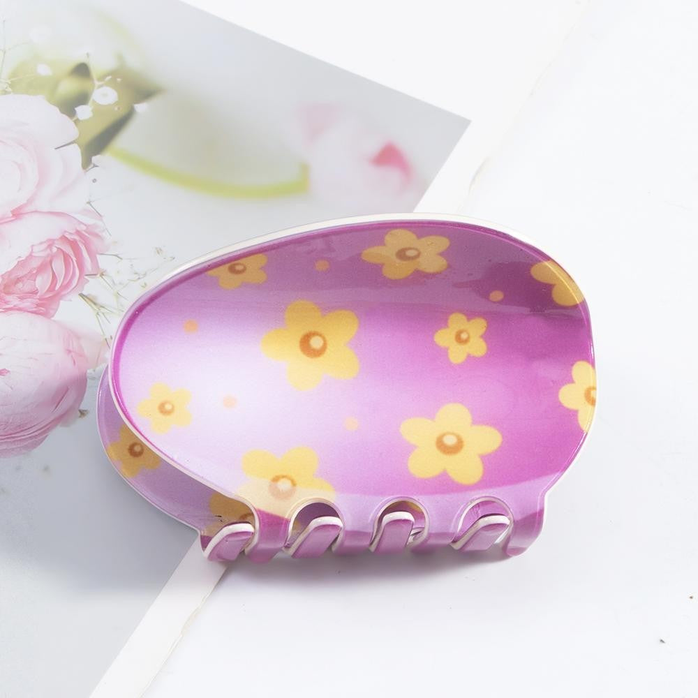 Flower Print Easter Egg Claw Hair Clip - Pink