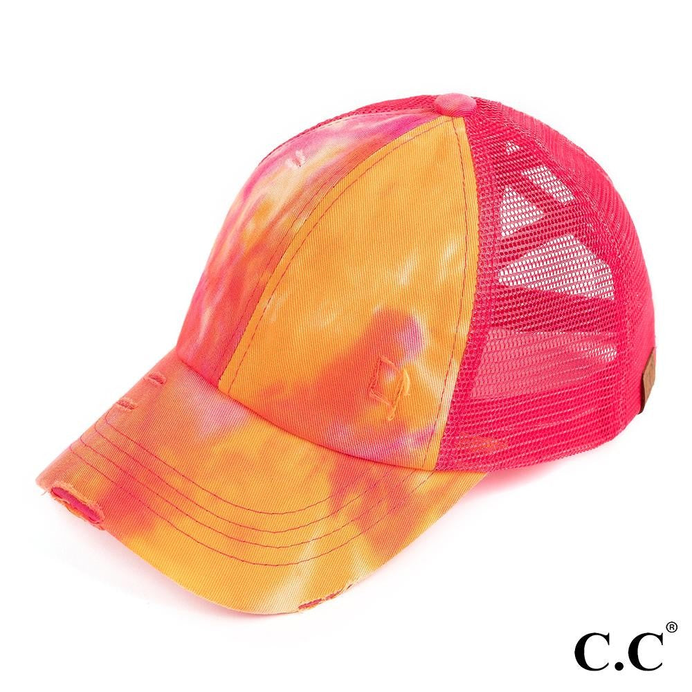 C.C. BT-924 Tie-Dye Criss Cross Mesh Ponytail Cap.
