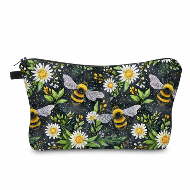 Bees Daisy on Black Water Resistant Pouch