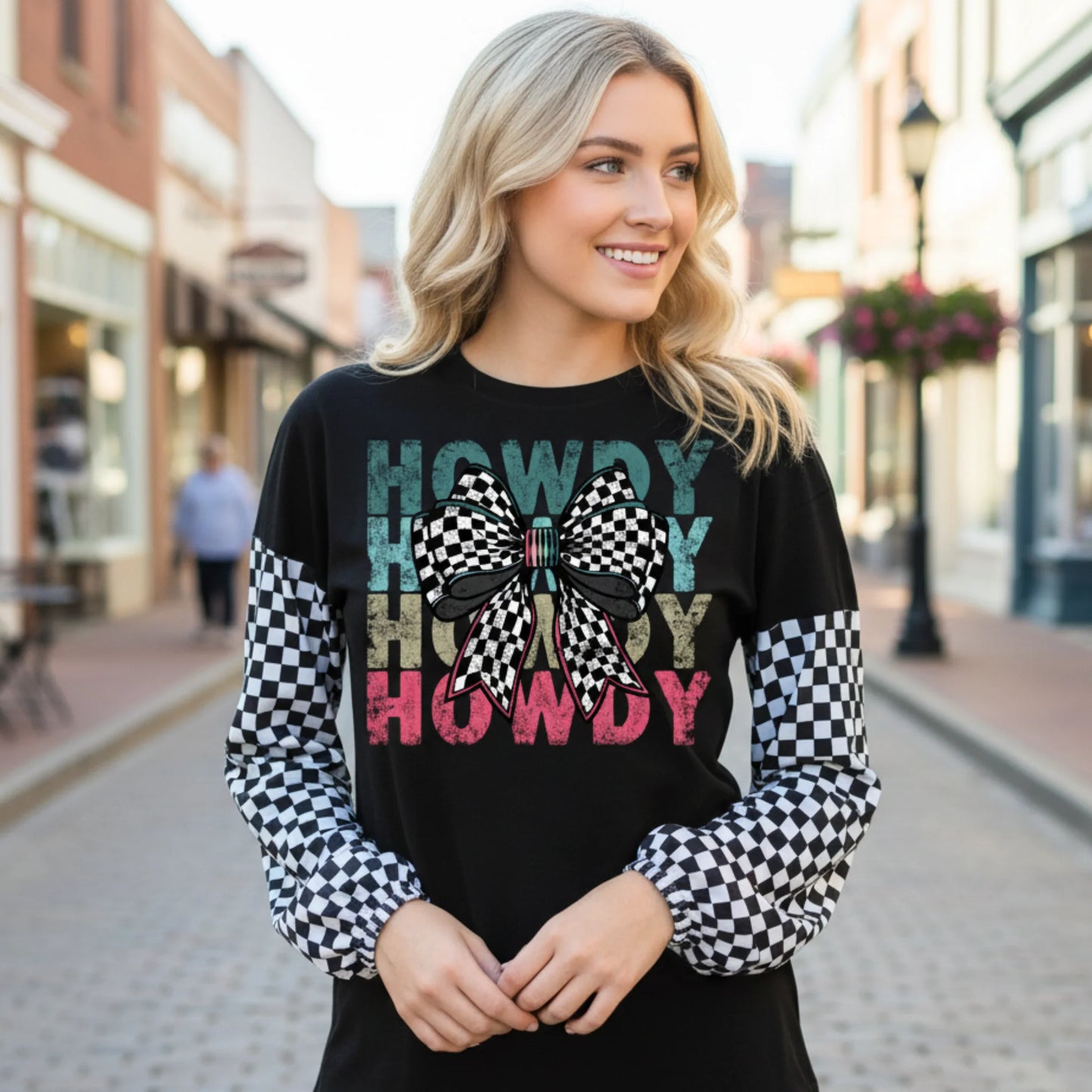 Checkered Sleeve Howdy Top