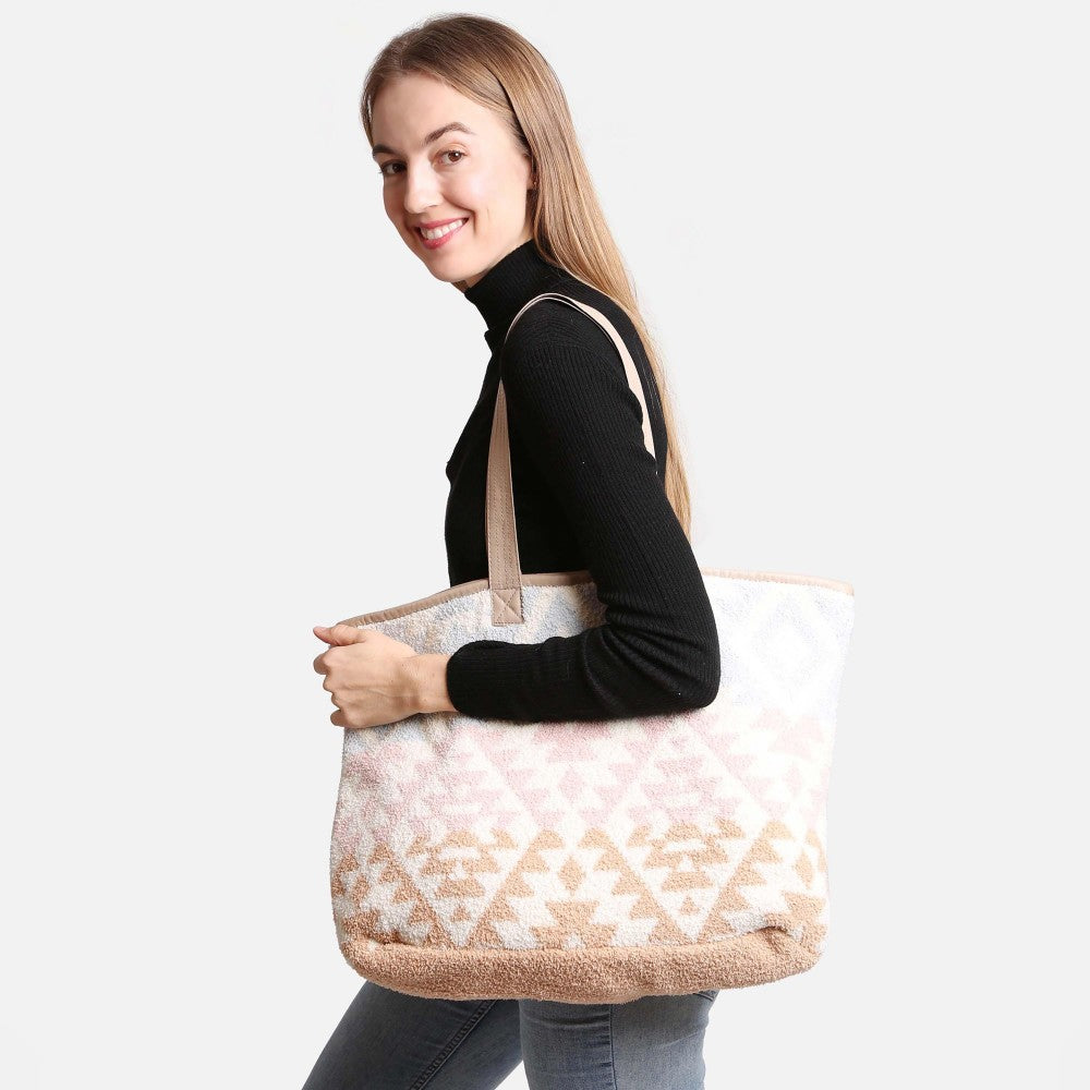 ComfyLuxe Boho Tribal Knit Tote Bag - Pink