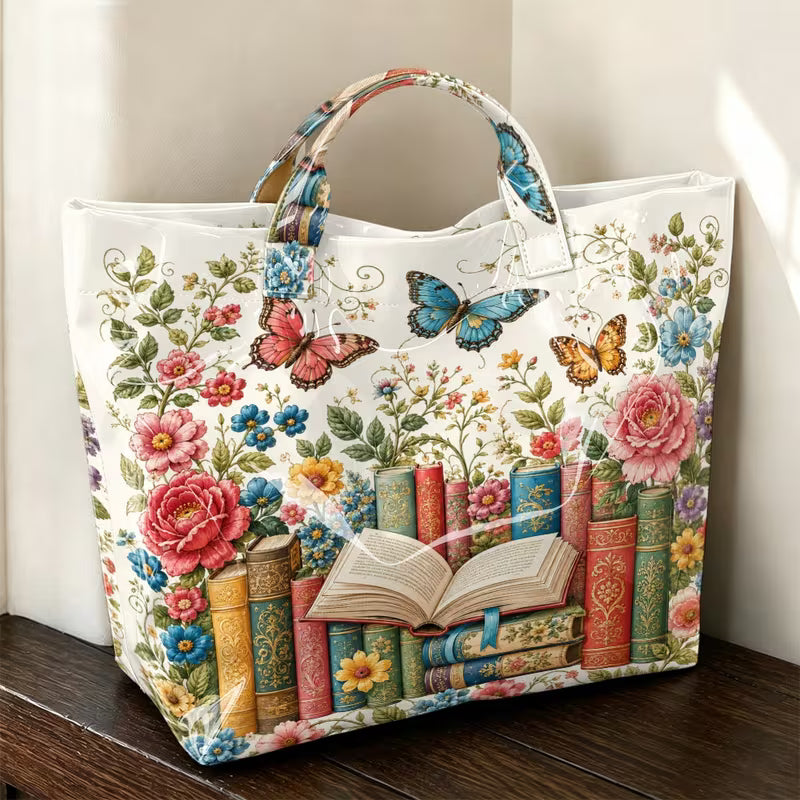 Glossy PVC Books & Butterfly Tote Bag