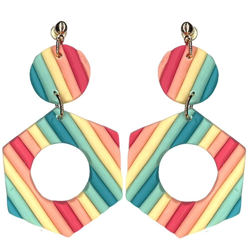 Clay Polymer Hexagonal Drop Earrings.