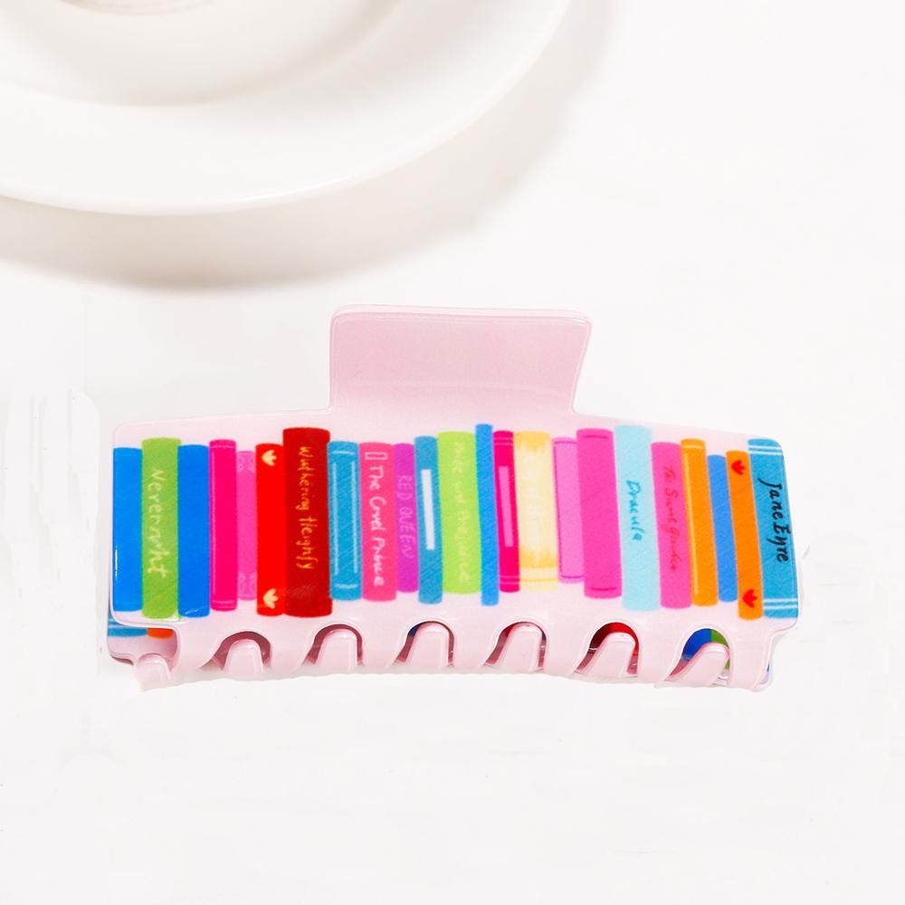 Printed Books Acetate Claw Hair Clip - Pink