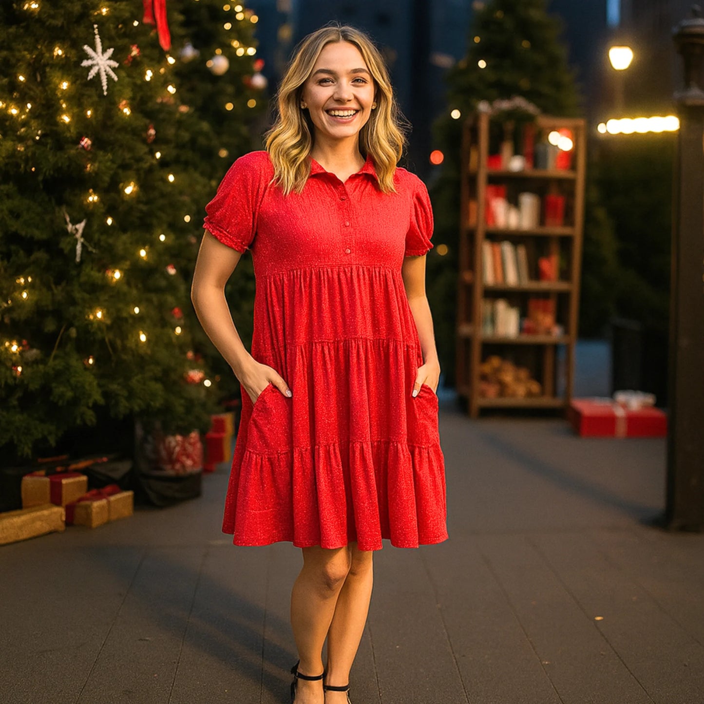 Shimmery Dress with Pockets