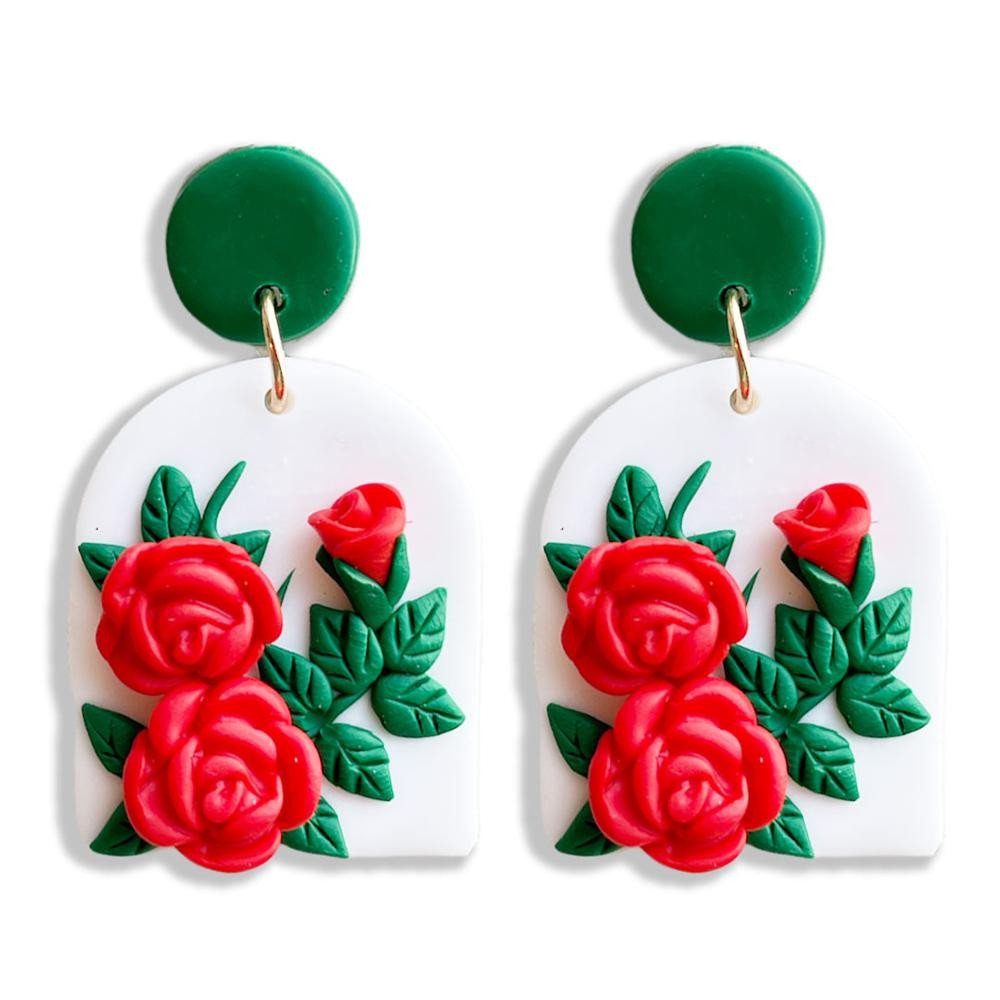 Polymer Clay Drop Earrings Featuring Rose Accents