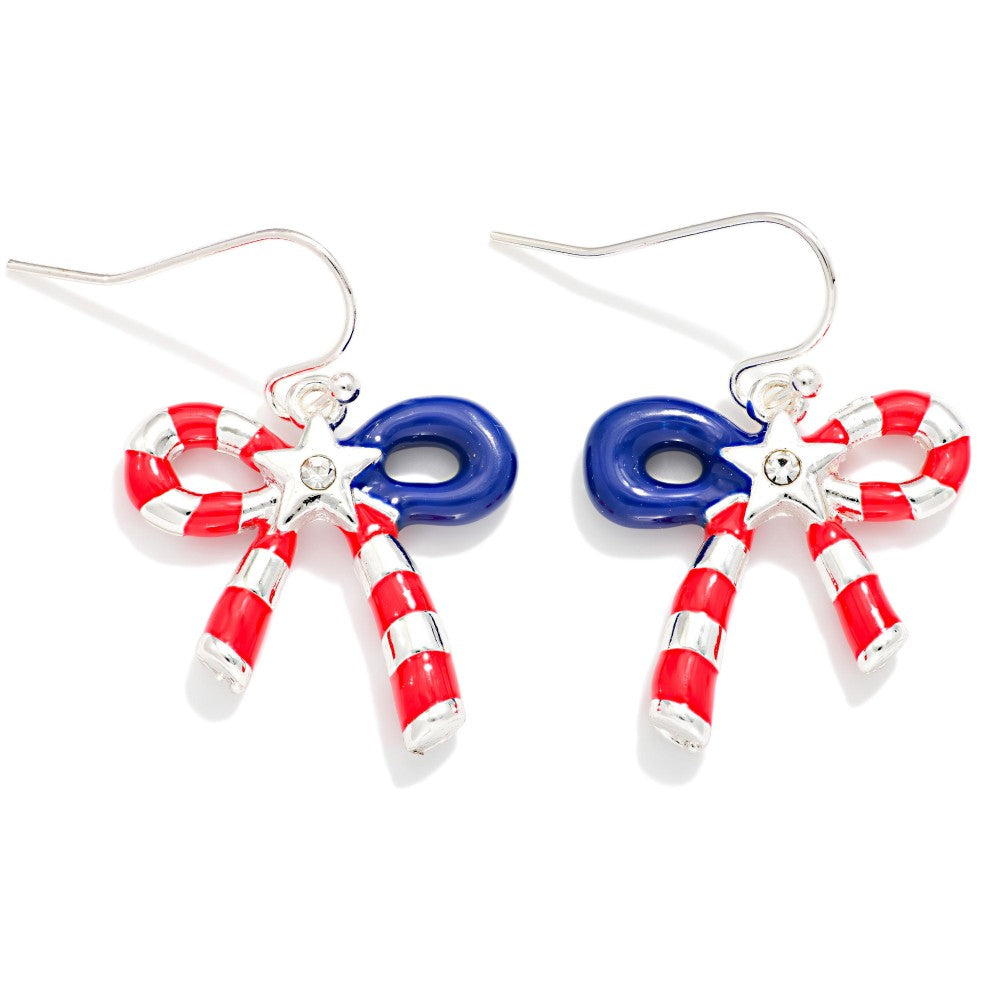 Painted Metal Americana Bow Drop Earrings