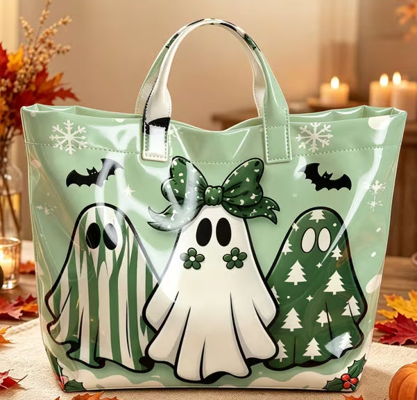 Glossy PVC 3 Ghost Tote Bag - Green