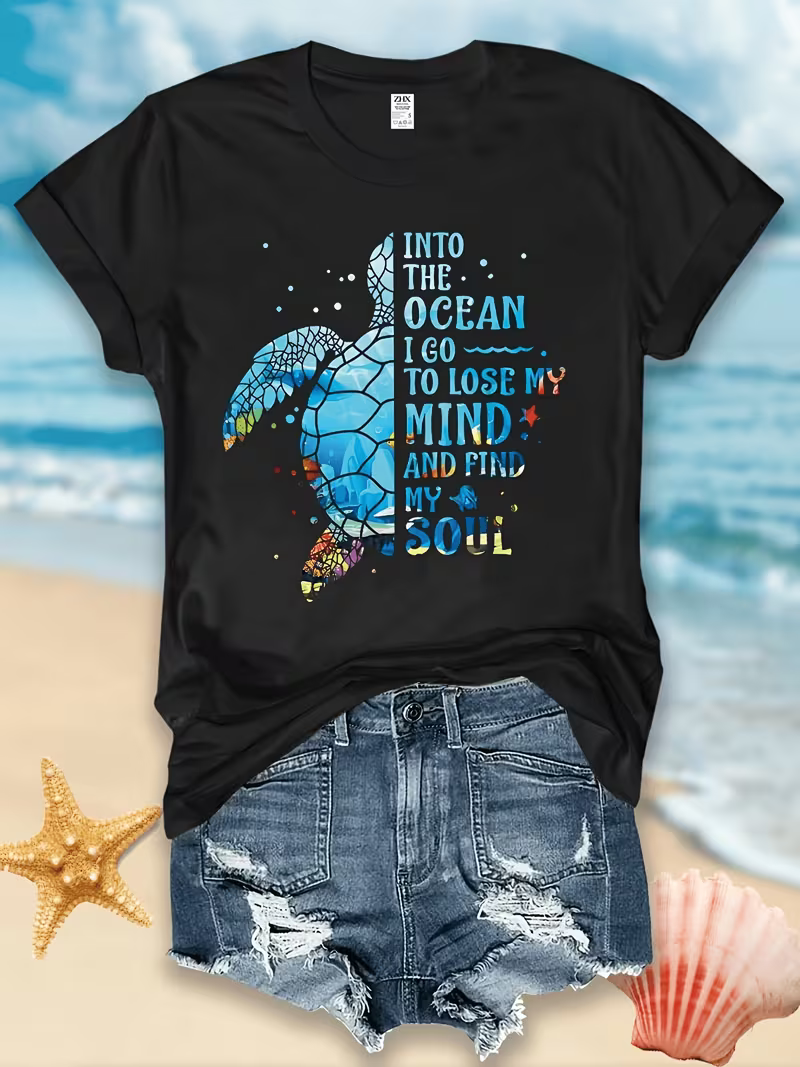Women's Plus Into The Ocean Vinyl Graffic T-Shirt