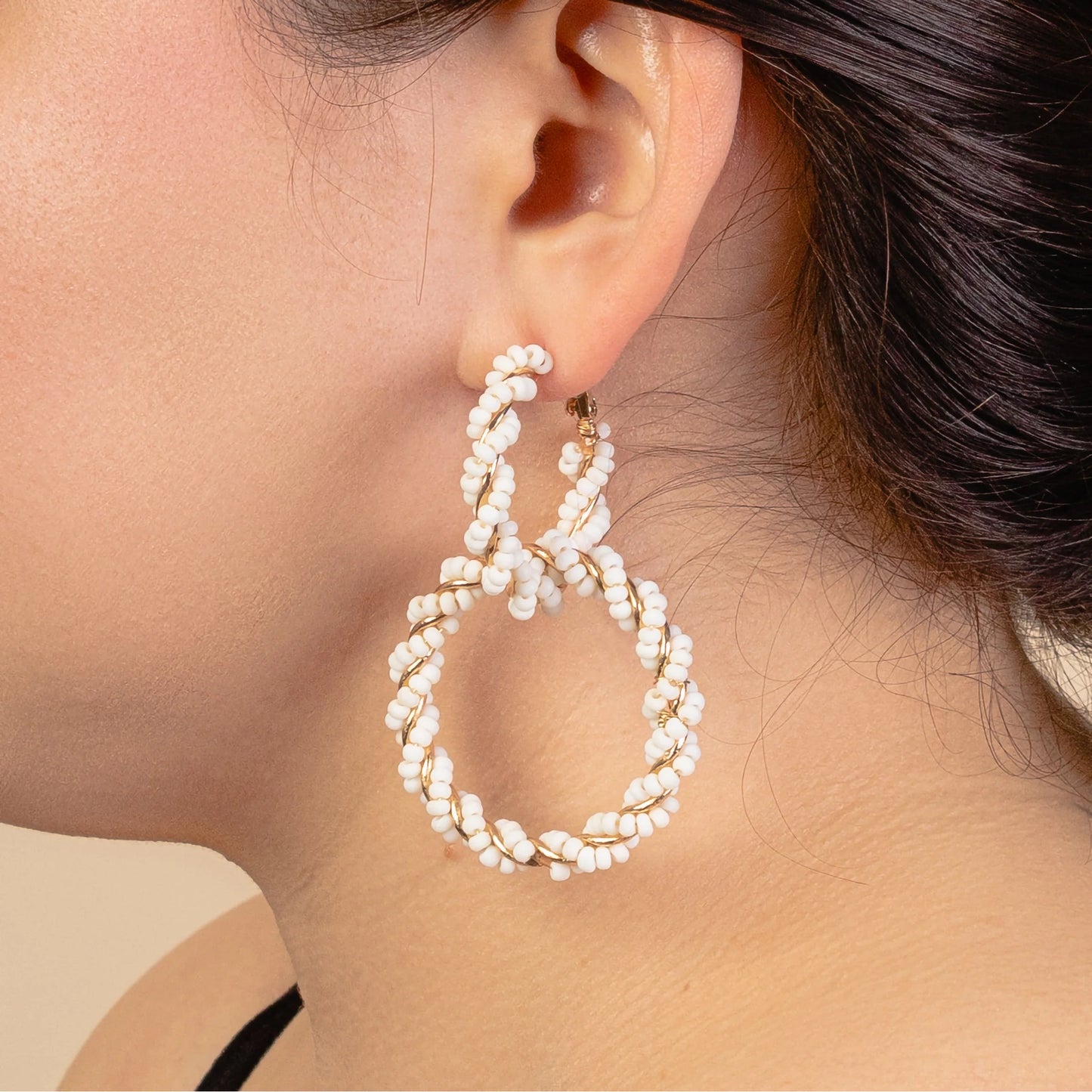Beaded Hoop Earrings - White