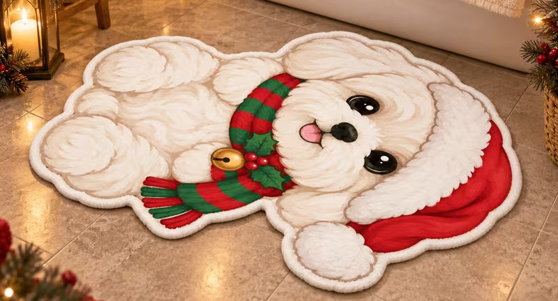 Fluffy Christmas Puppy Shaped Bath/Bedroom/Kitchen Rug