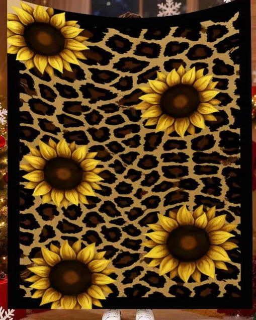 Sunflower Leopard Flannel Blanket