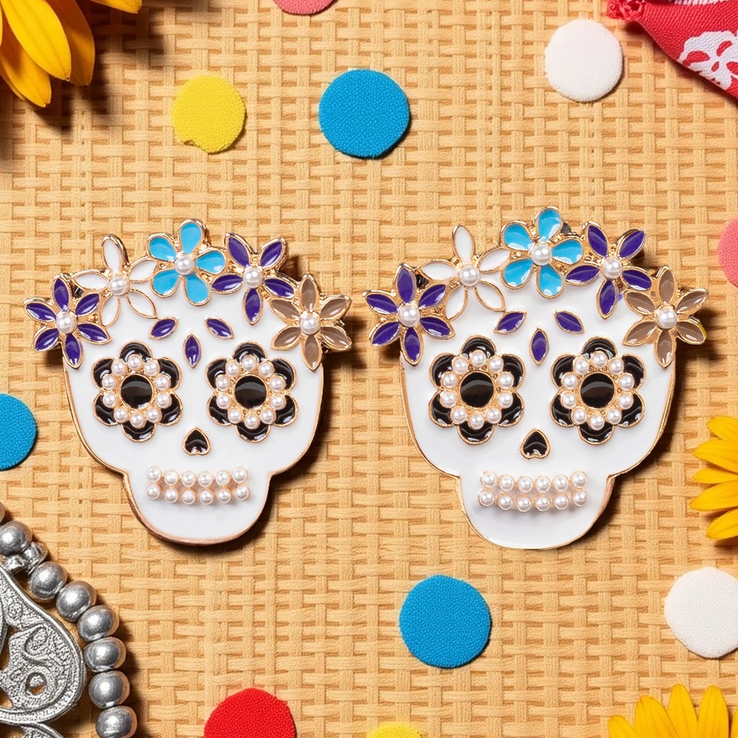Sugar Skull Earrings - White