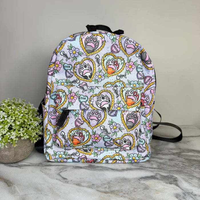Cat Paw Meow on Pastel Water Resistant Backpack