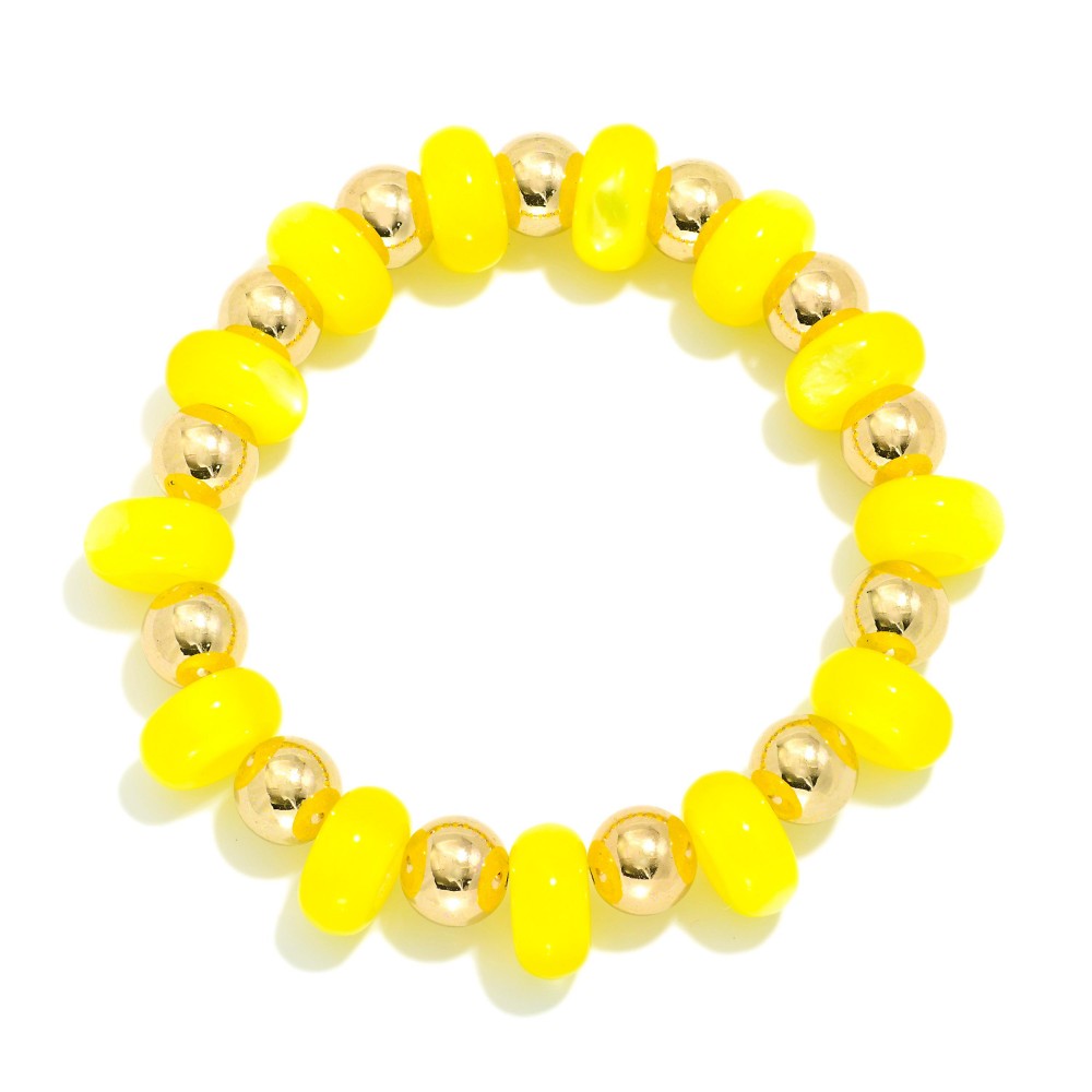 Acetate & Metal Tone Bead Beaded Bracelet - Yellow