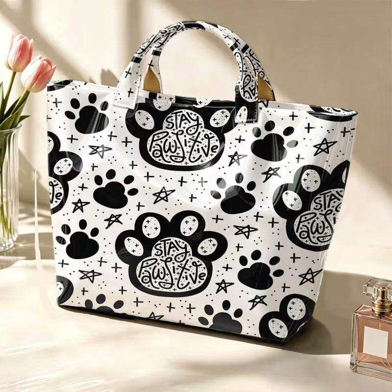 Glossy PVC Stay Pawsitive Tote Bag