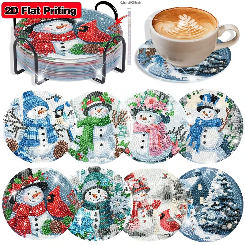 8 Snowman Diamond Art Painting Coasters