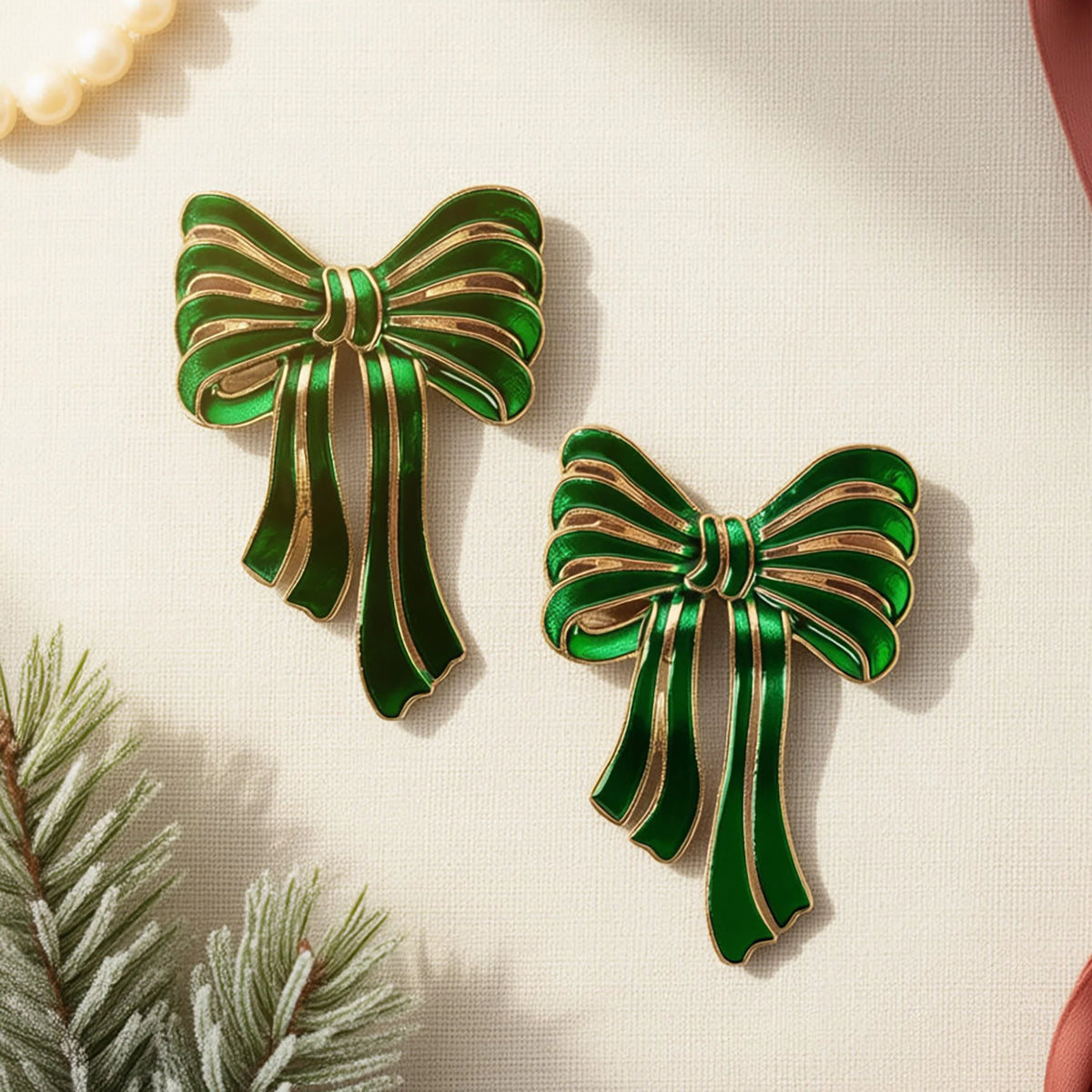 Christmas Bow Earrings - Green