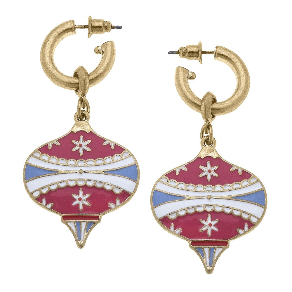 Christmas Ornament Earrings in Pink Multi Enamel