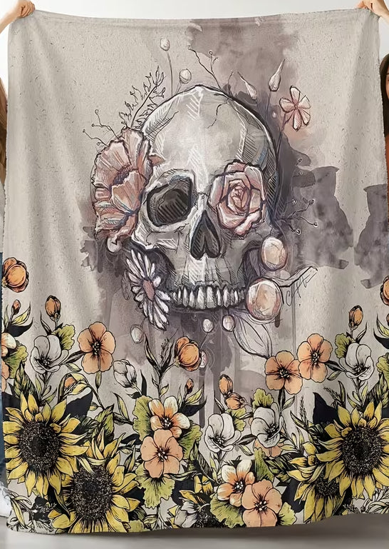 Skull & Sunflowers Flannel lanket