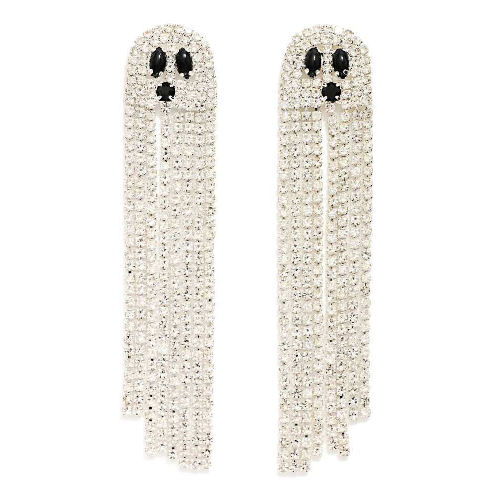 Long Rhinestone Tassel Ghost Post Drop Earrings