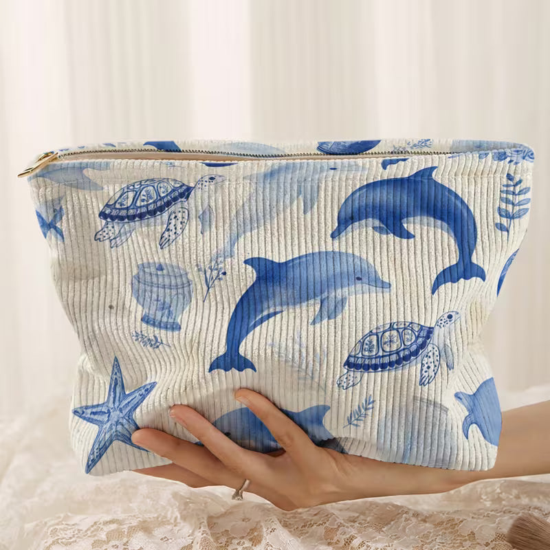 Dolphin & Turtle Corduroy Zipper Pouch