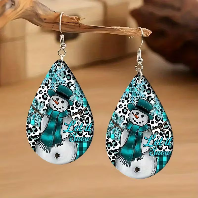 Blue Snowman Teardrop Earrings