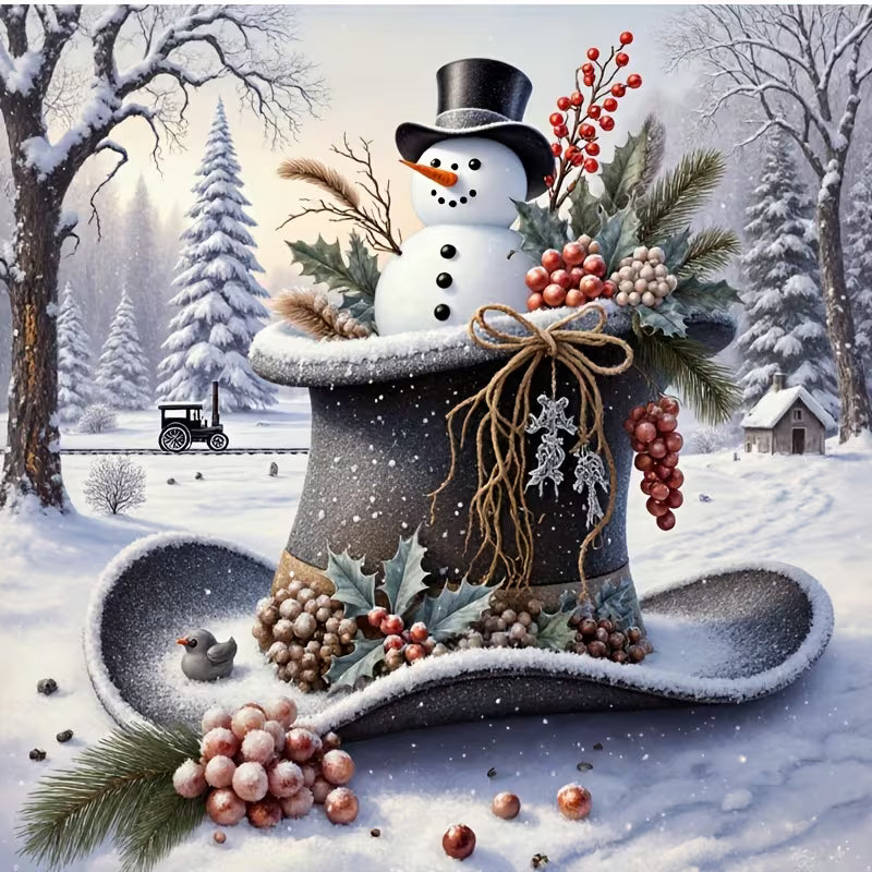Snowman in Hat Diamond Art
