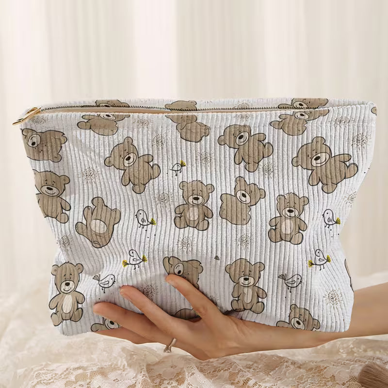 Cute Bear Corduroy Zipper Pouch