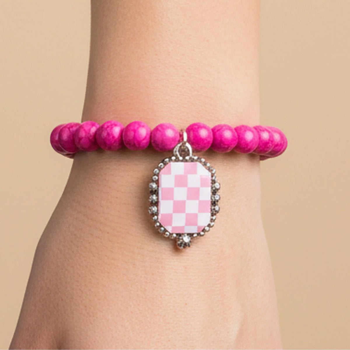 74865 - Checkered Squash Blossom Bracelet - Fuchsia