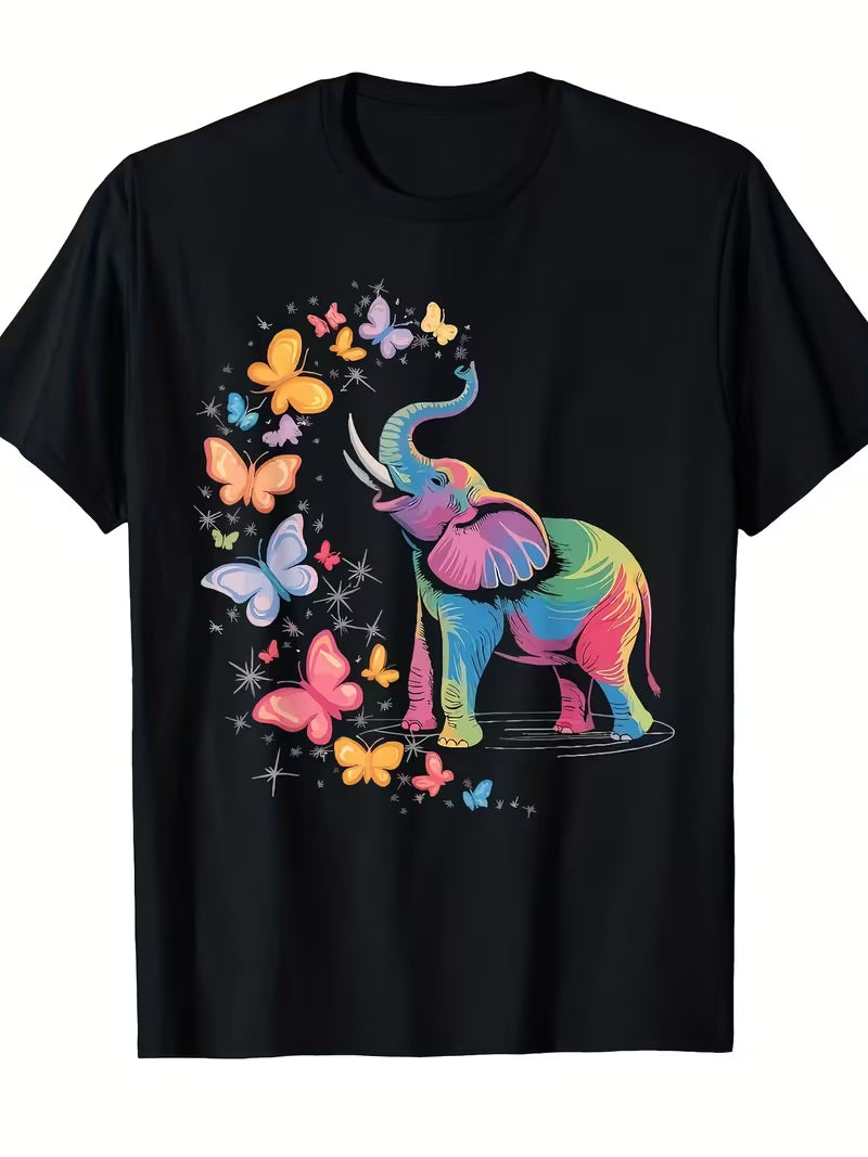 Unisex Elephant & Butterfly Vinyl Graphic T-Shirt