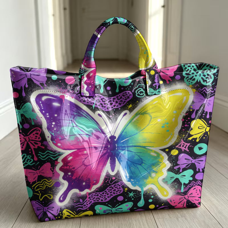 Glossy PVC Colorfull Butterfly Tote Bag
