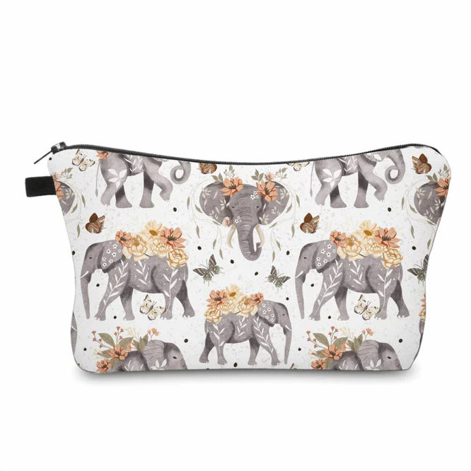 Animal Orange Floral Elephant Water Resistant Pouch