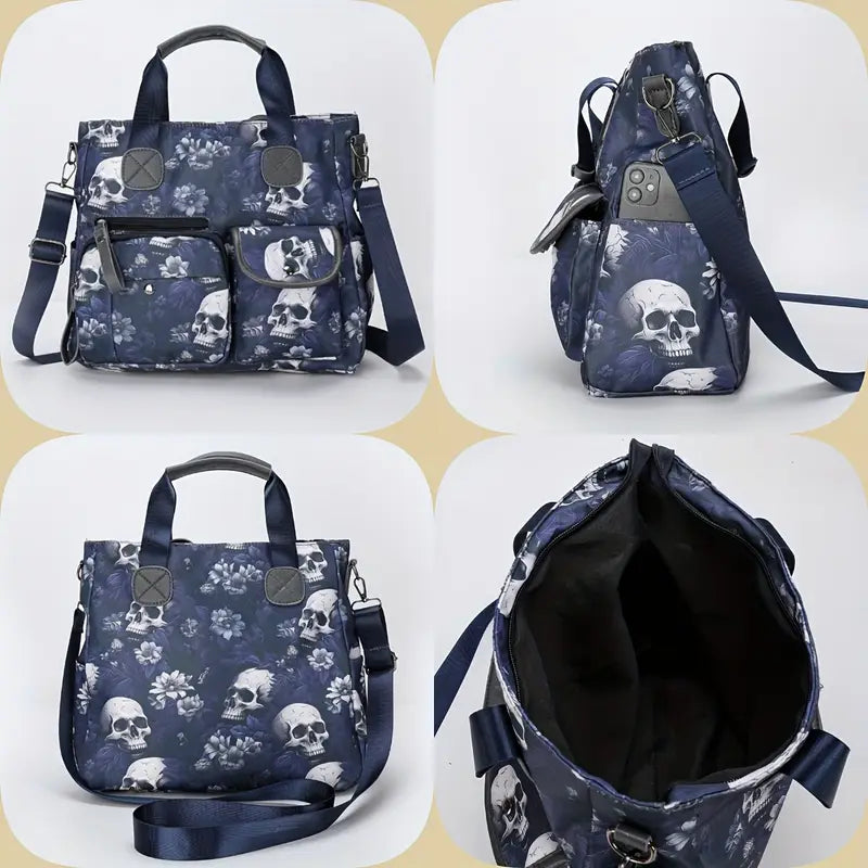Burgundy Skull Floral Purse