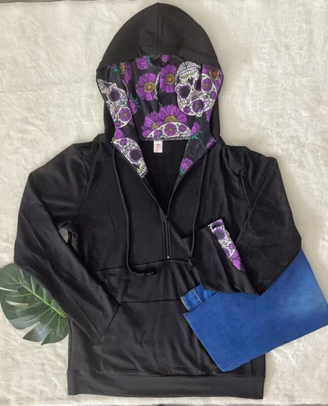 Purple Sugar Skull Adure Shirley & Stone Half Zip Hoodie READY TO SHIP