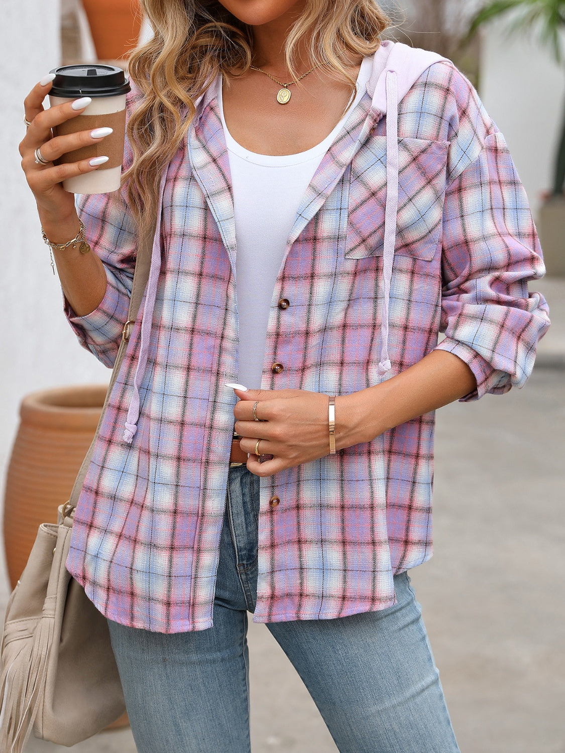Plaid Long Sleeve Hooded Jacket - 5 Colors!