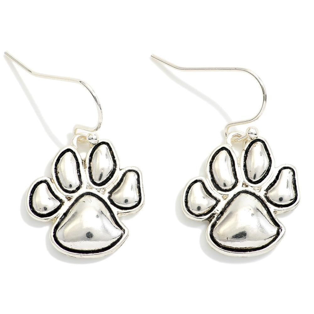 Metal Tone Paw Print Drop Earrings