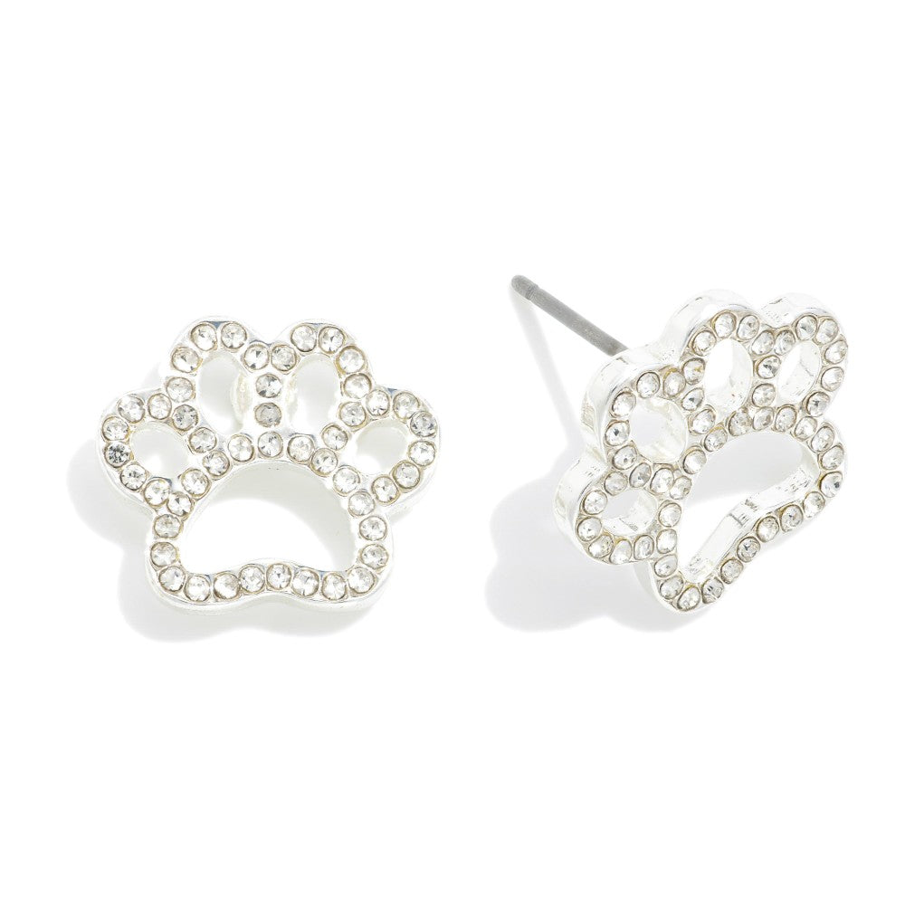 Rhinestone Studded Hollow Paw Print Stud Earrings