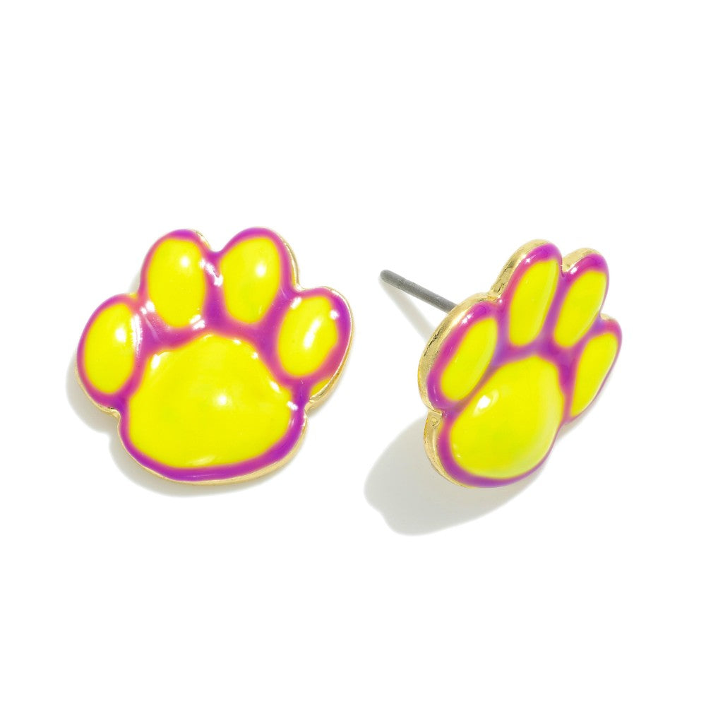 Painted Metal Paw Print Stud Earrings