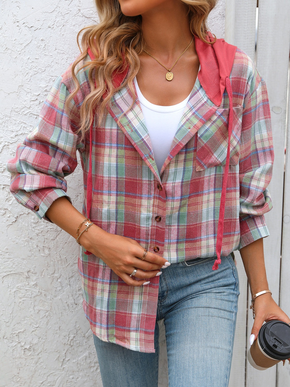 Plaid Long Sleeve Hooded Jacket - 5 Colors!