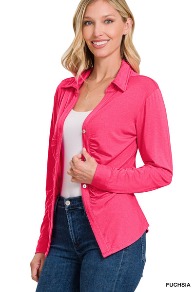 Ruched Button Down - 2 Colors