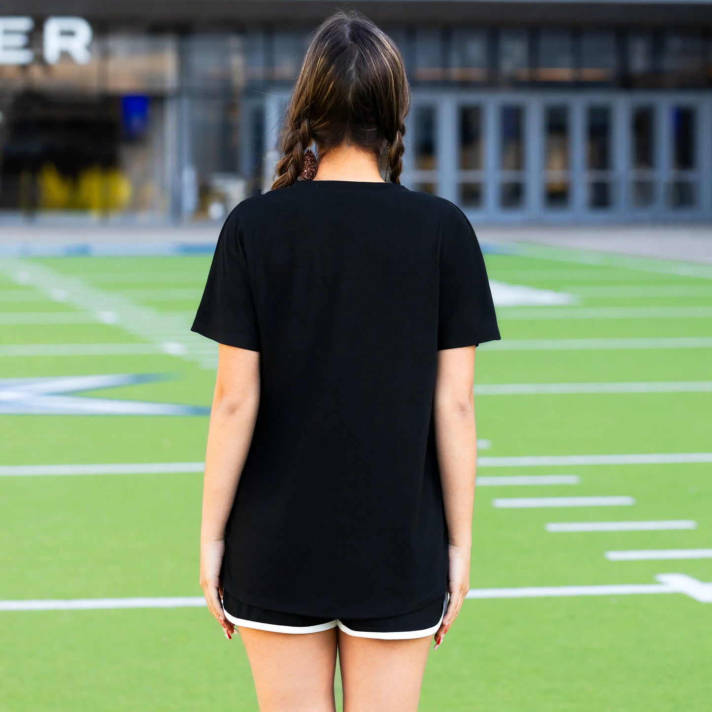 Sunshine & Redeo Sequin Football Half Sleeve Top - Black
