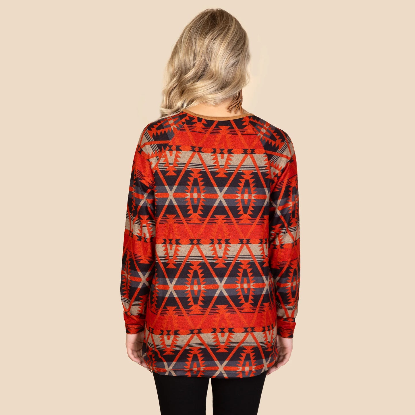 Abstract Print Western Long Sleeve Top
