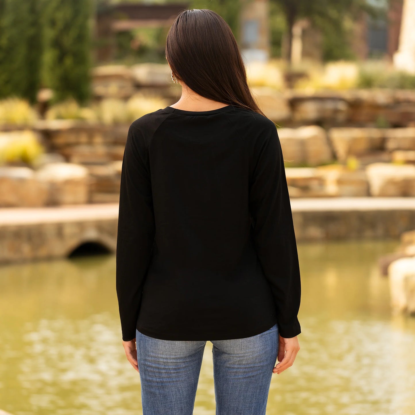 Sunshine & Redeo Embellished Long Sleeve Top - Black