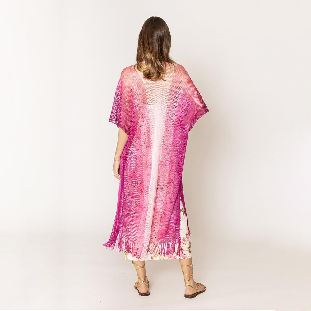 Do Everything In Love Two Tone Lurex Kimono With Fringe Detail - Fushia
