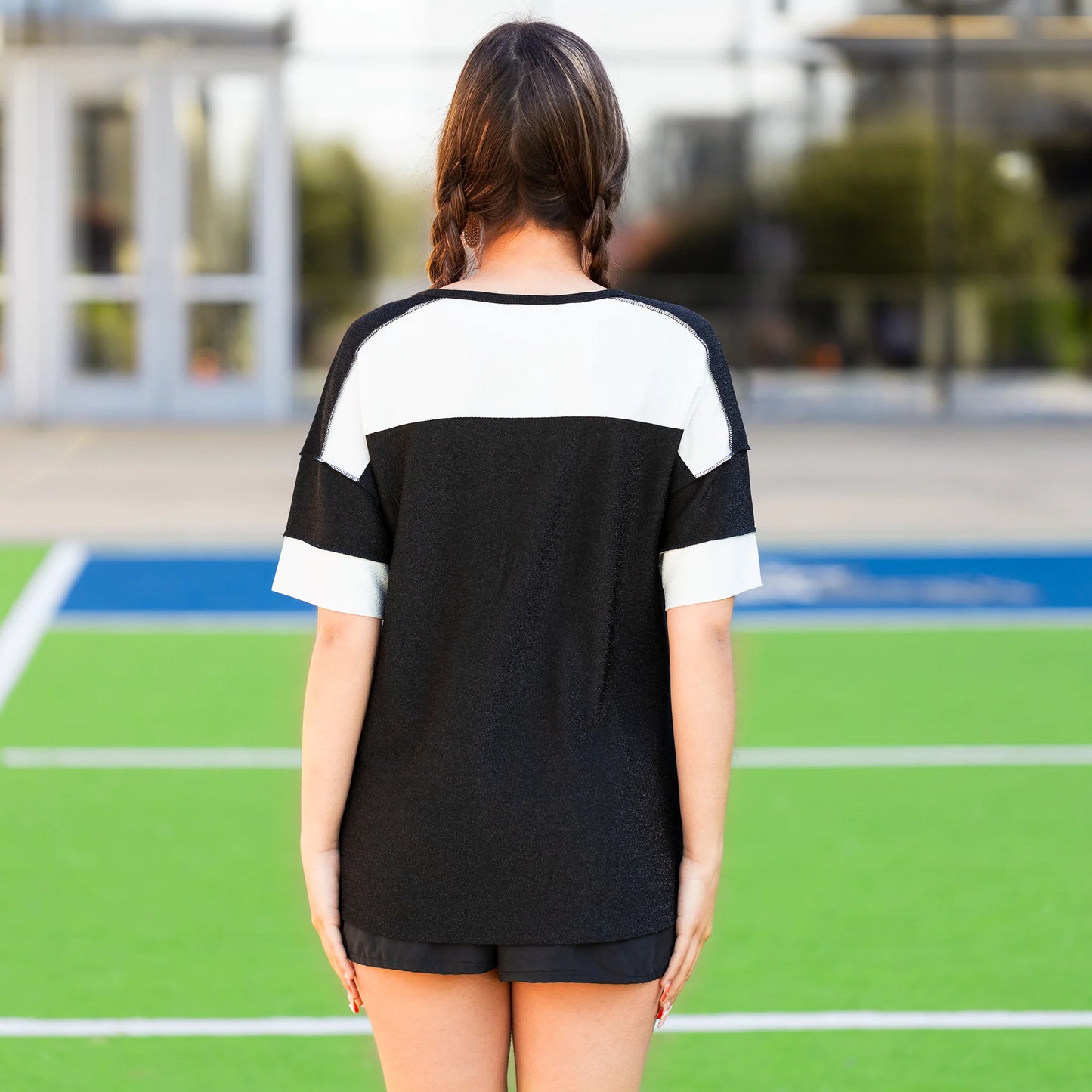 Sunshine & Redeo Game Day Shimmery Top with Accent Buttons - Black