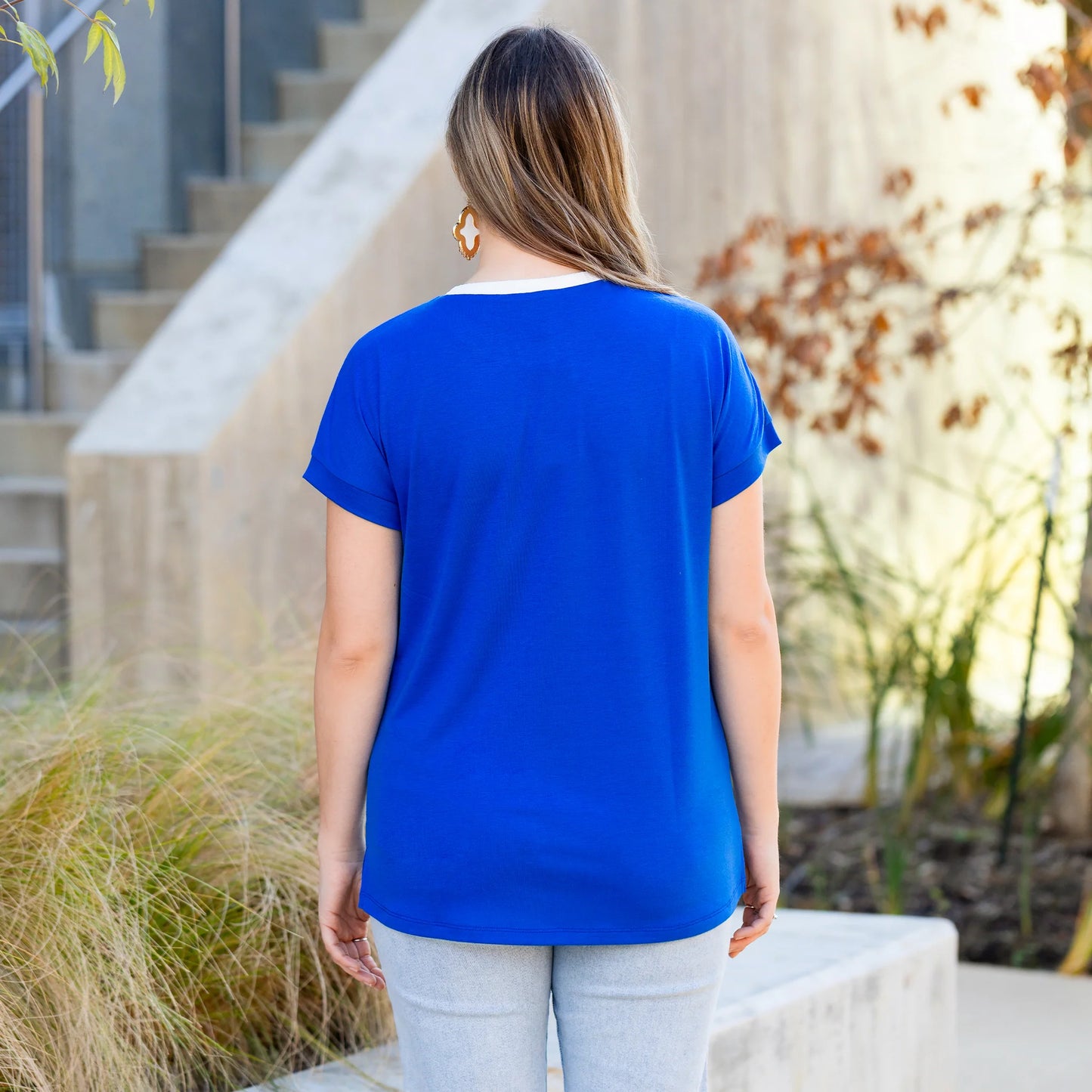 Sunshine & Redeo Striped Sequin Half Sleeve Top - Royal Blue