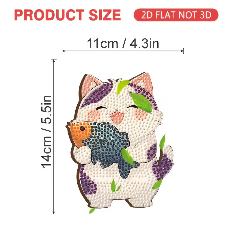Preorder Wooden Cat with Fish Diamond Art Phone Stand