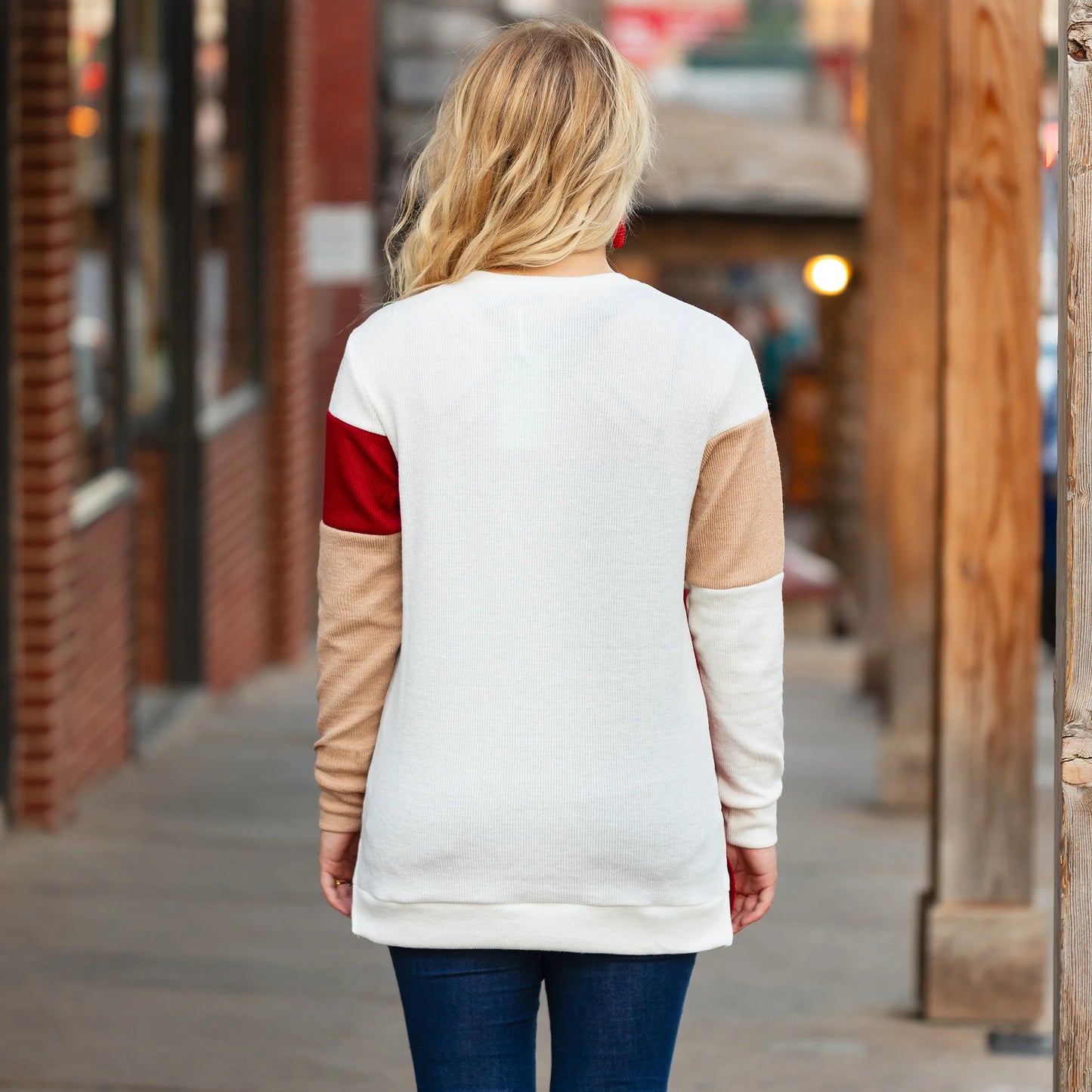 Color Block Knit Sweater with Slits